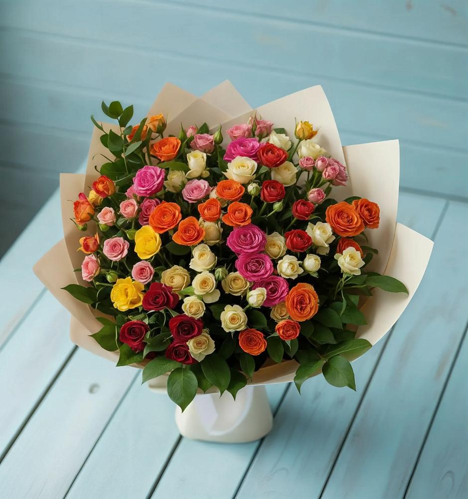 Букет Микс из разноцветных кустовых роз в Ставрополе