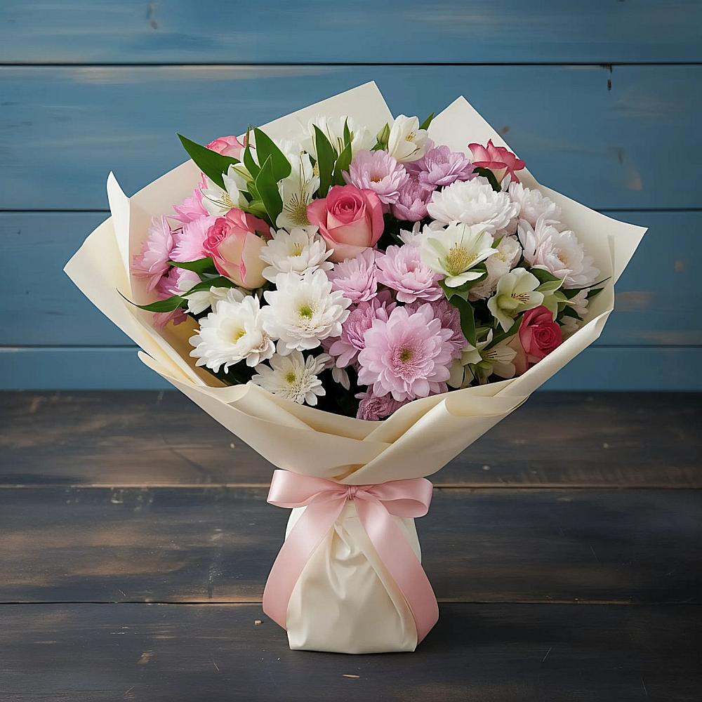 Букет цветов из: Хризантемы, Альстромерии и Розы в Ставрополе